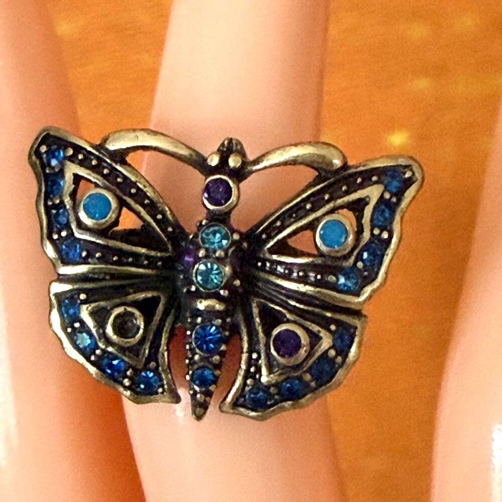 Heidi Daus Blue Purple Crystal Butterfly Statement Ring